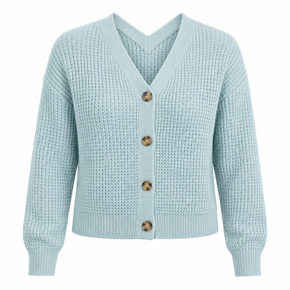 Moon Madison Waffle Knit V-Neck Cardigan Sweater Womens Medium cropped cottage